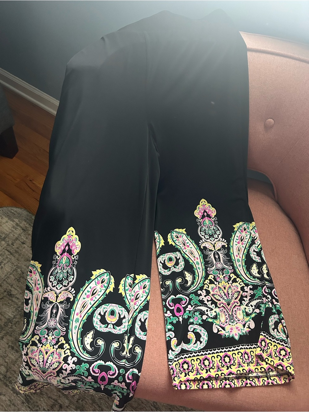Black Paisley-Print Wide Leg Pants